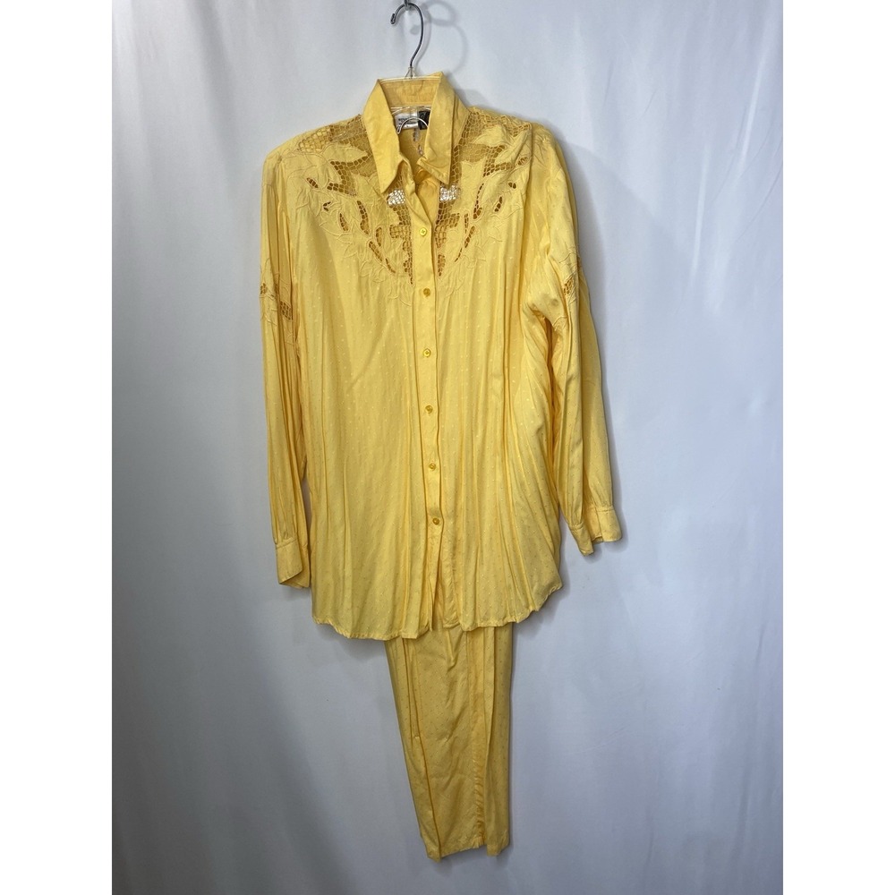 Vintage Pearls Pants Set Size Large Butter Yellow Easter Spring Pull On Cruiser